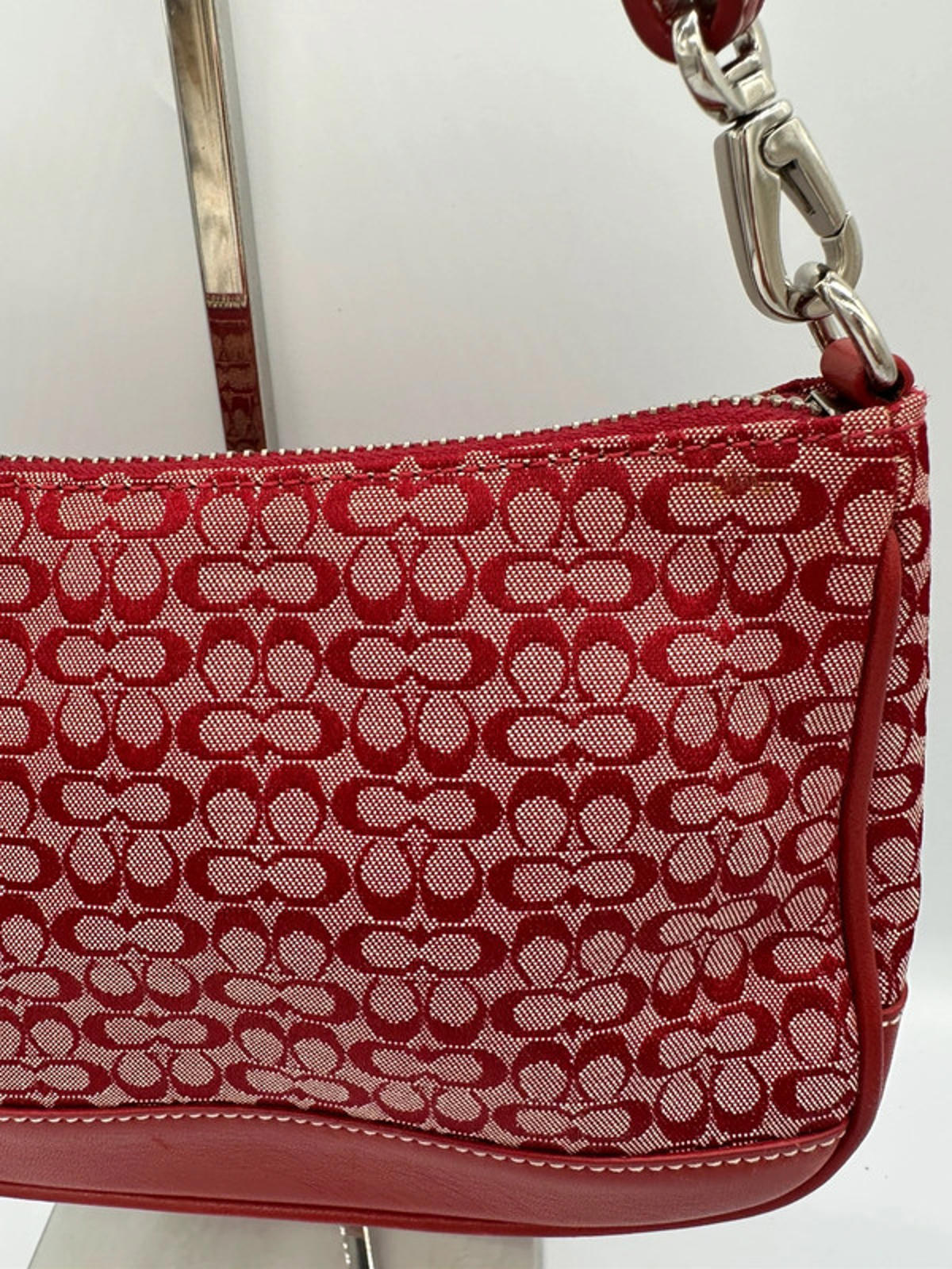Rare Vintage Coach 6622 Cherry Red Mini Demi Shoulder Bag in Signature Monogram