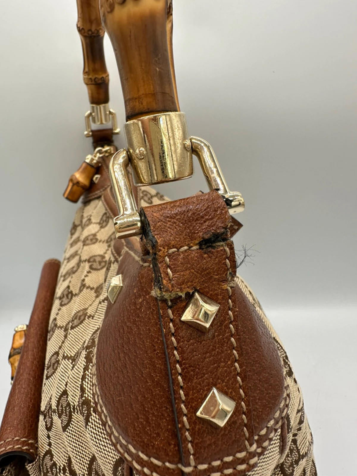 Vintage Gucci Nailhead Bamboo Monogram Handbag
