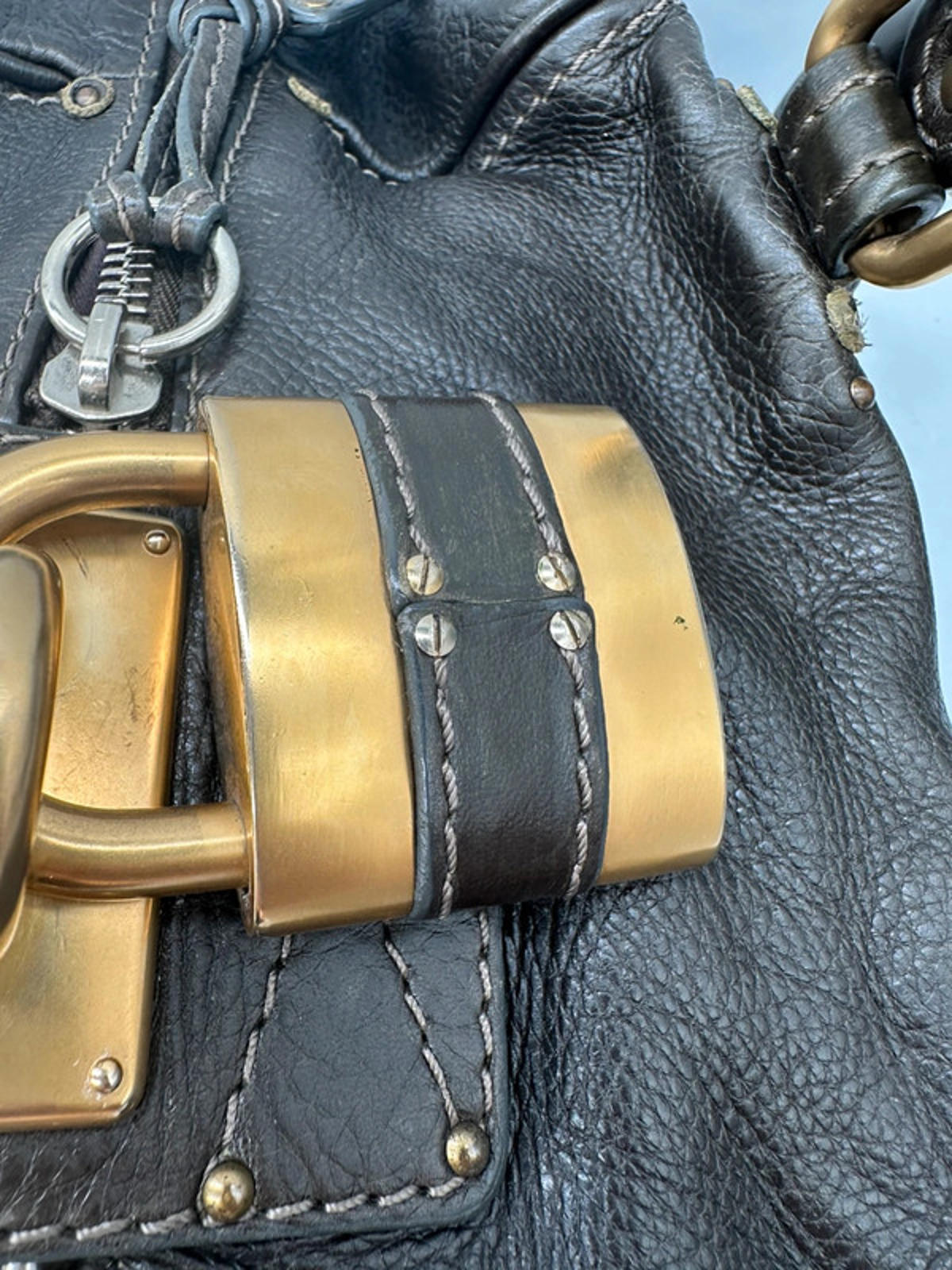 Vintage Chloé Paddington Handbag in Dark Brown Grain Leather