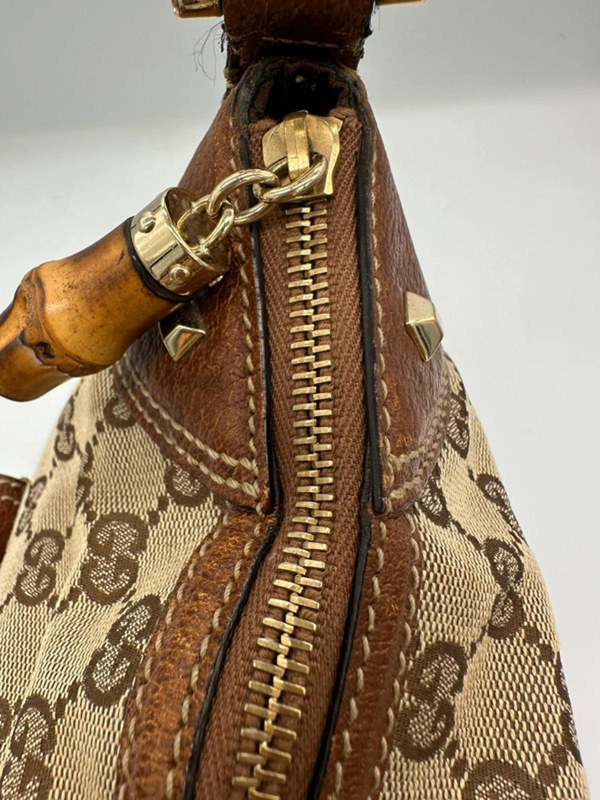 Vintage Gucci Nailhead Bamboo Monogram Handbag