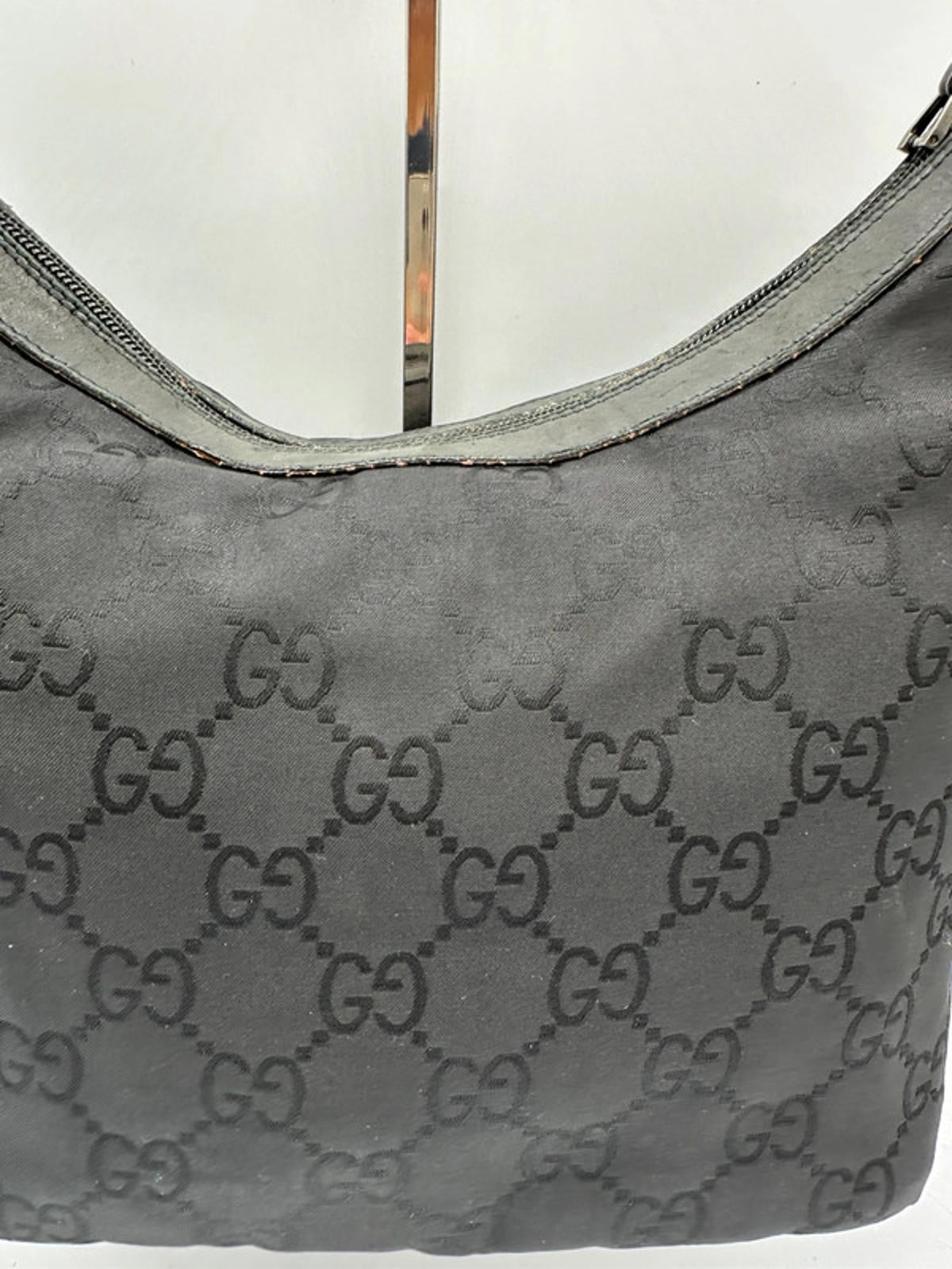 Vintage Gucci Black Monogram Bamboo Shoulder Bag