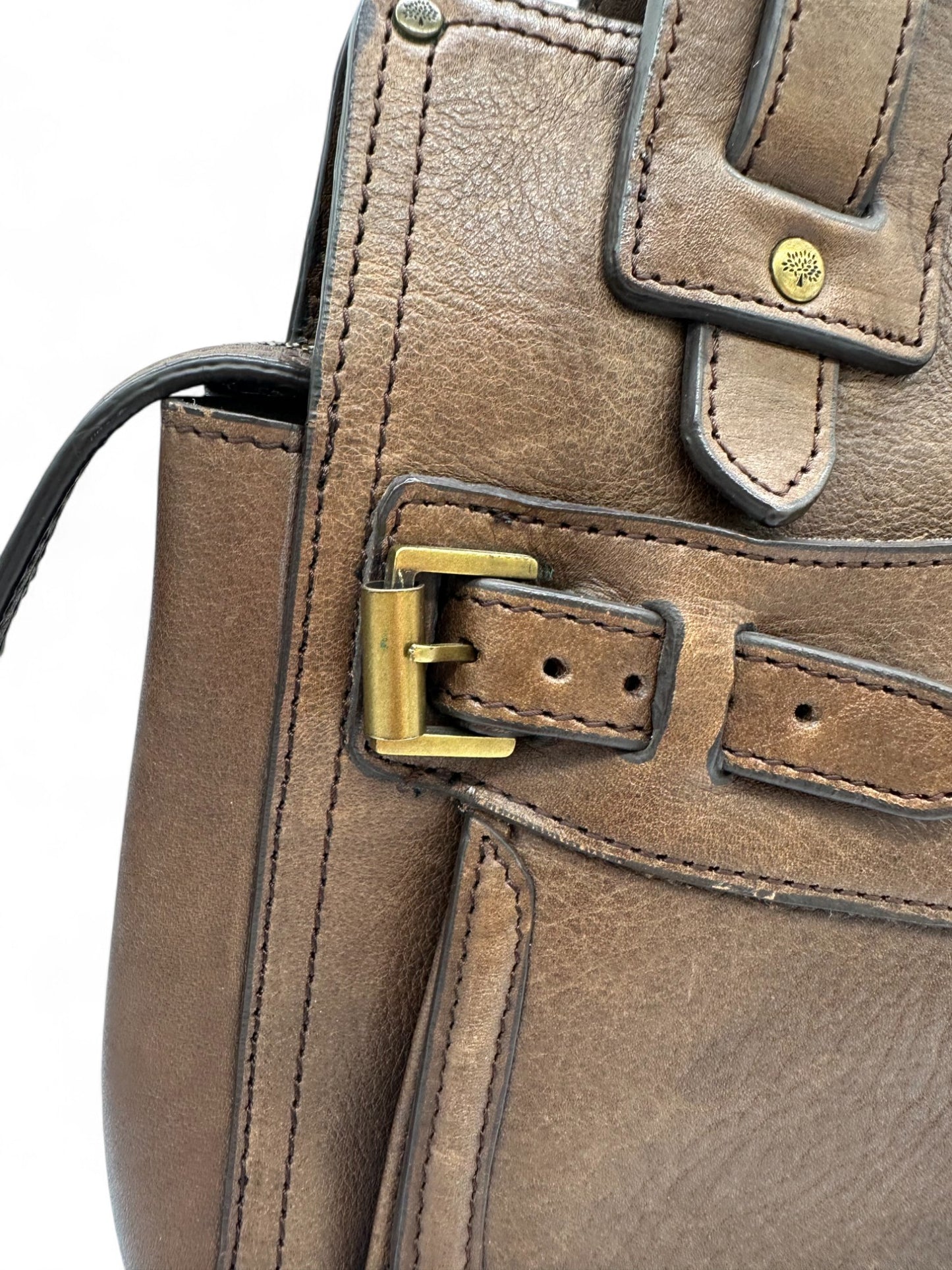 Vintage Mulberry Smithfield Tote Bag in Brown Leather with Brass Turnlock Fastening - Thanks it's Vintage