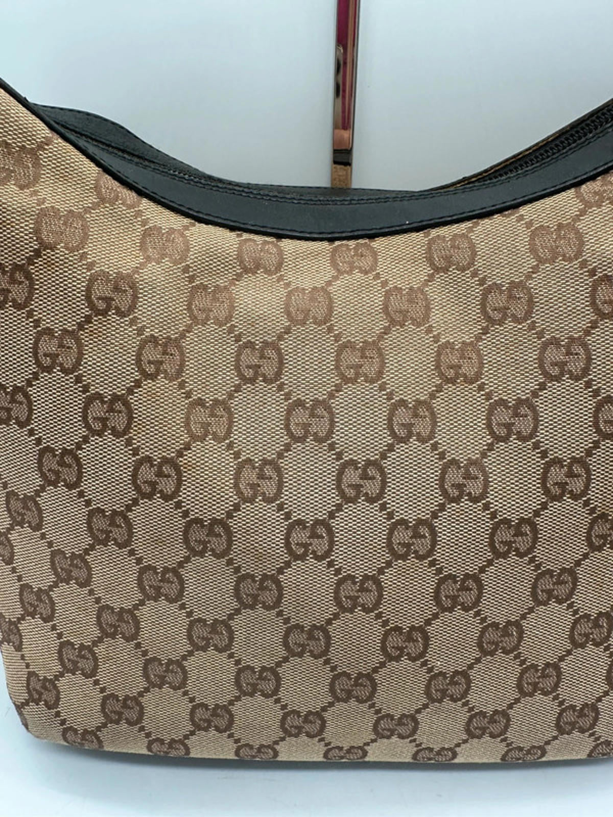 Vintage Gucci GG Monogram Brown Bamboo Crescent Shoulder Bag