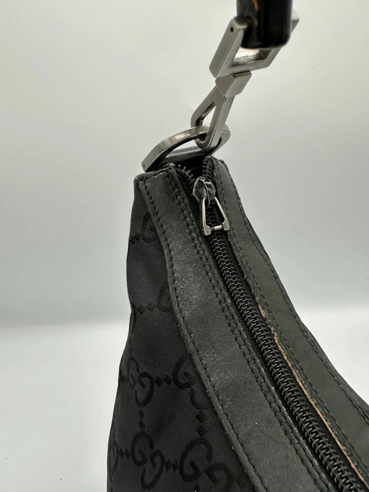 Vintage Gucci Black Monogram Bamboo Shoulder Bag