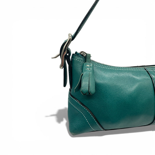 Vintage Coach 8A64 Teal Leather Baguette Shoulder Bag