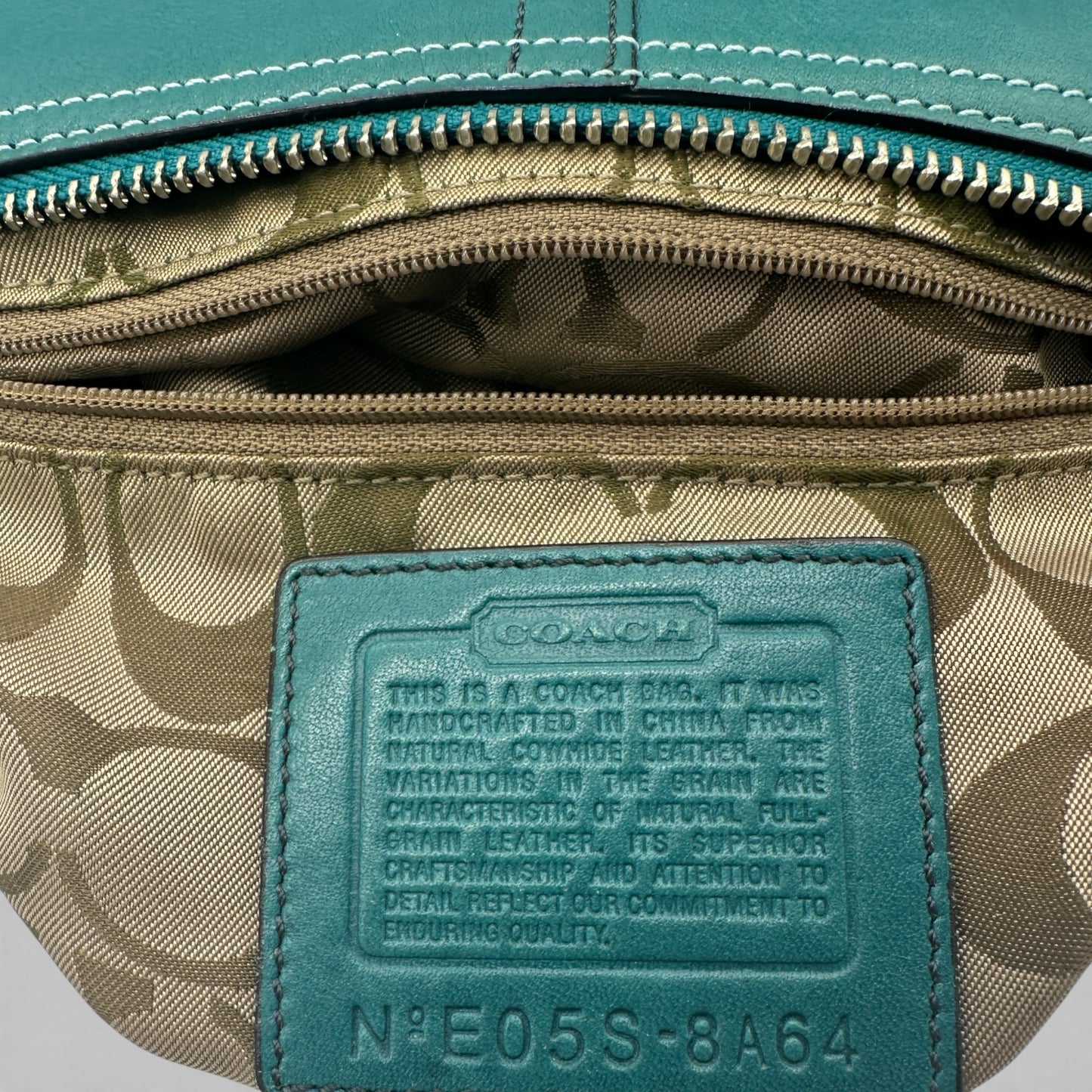 Vintage Coach 8A64 Teal Leather Baguette Shoulder Bag