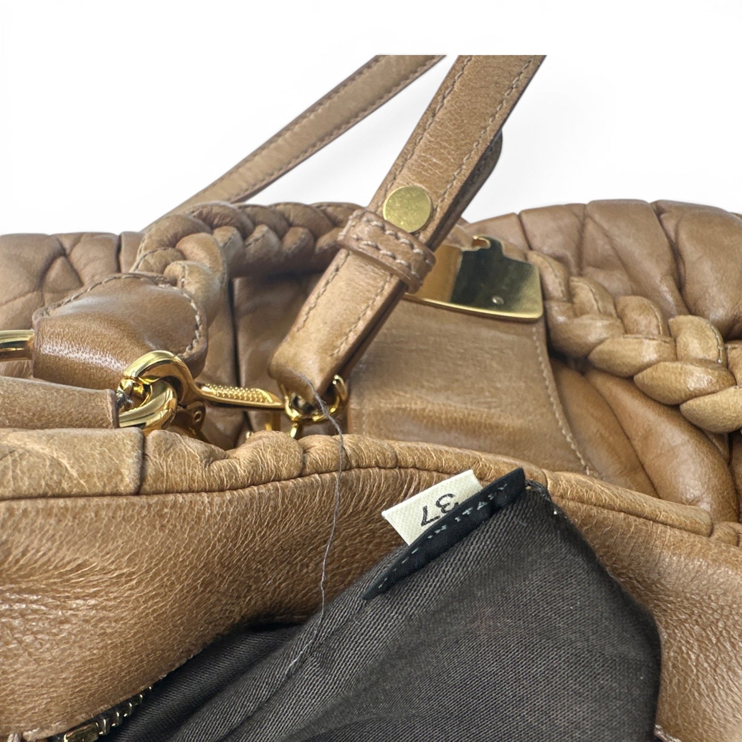 Miu Miu Brown Matelassé Coffer Handbag