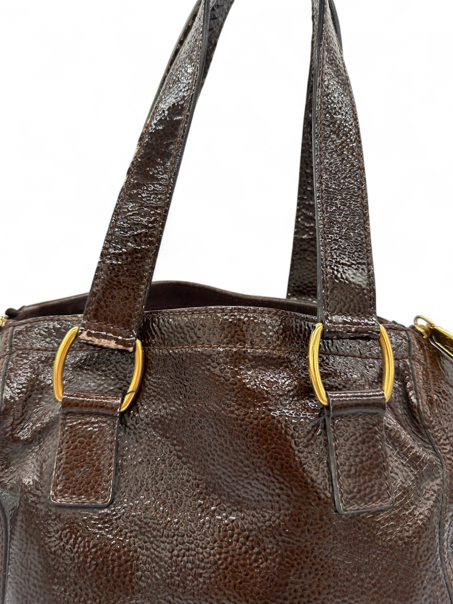 Vintage Yves Saint Laurent Downton Tote Shoulder Bag in Dark Brown Patent Leather - Thanks it's Vintage