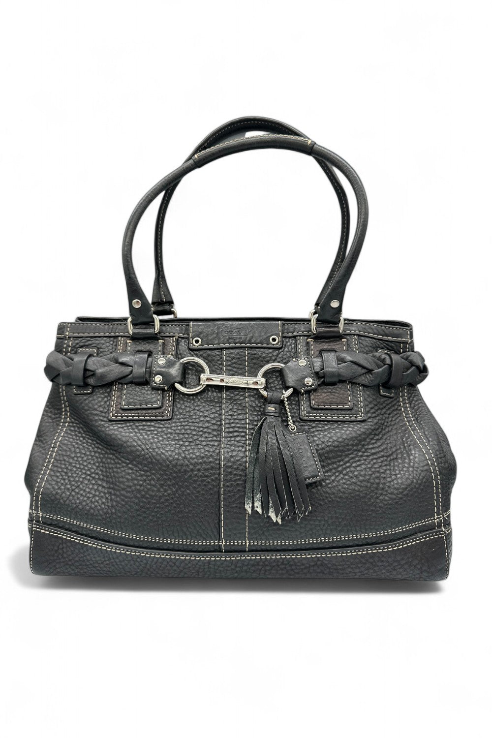 Vintage Coach F13087 Black Grain Leather Hamptons Clip Handbag