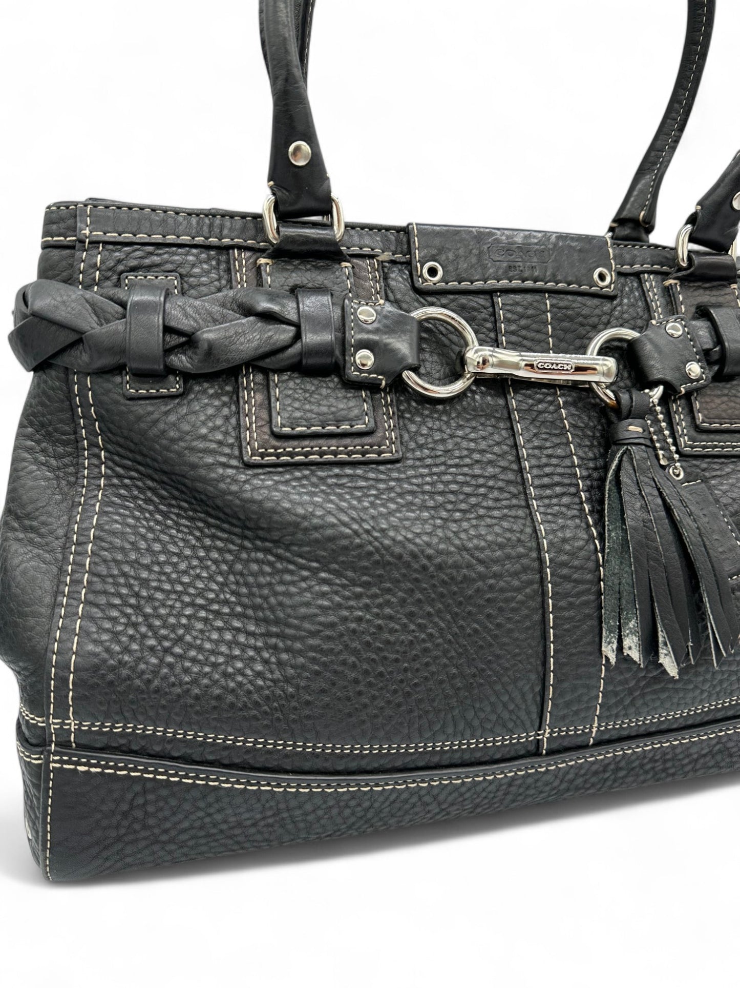 Vintage Coach F13087 Black Grain Leather Hamptons Clip Handbag