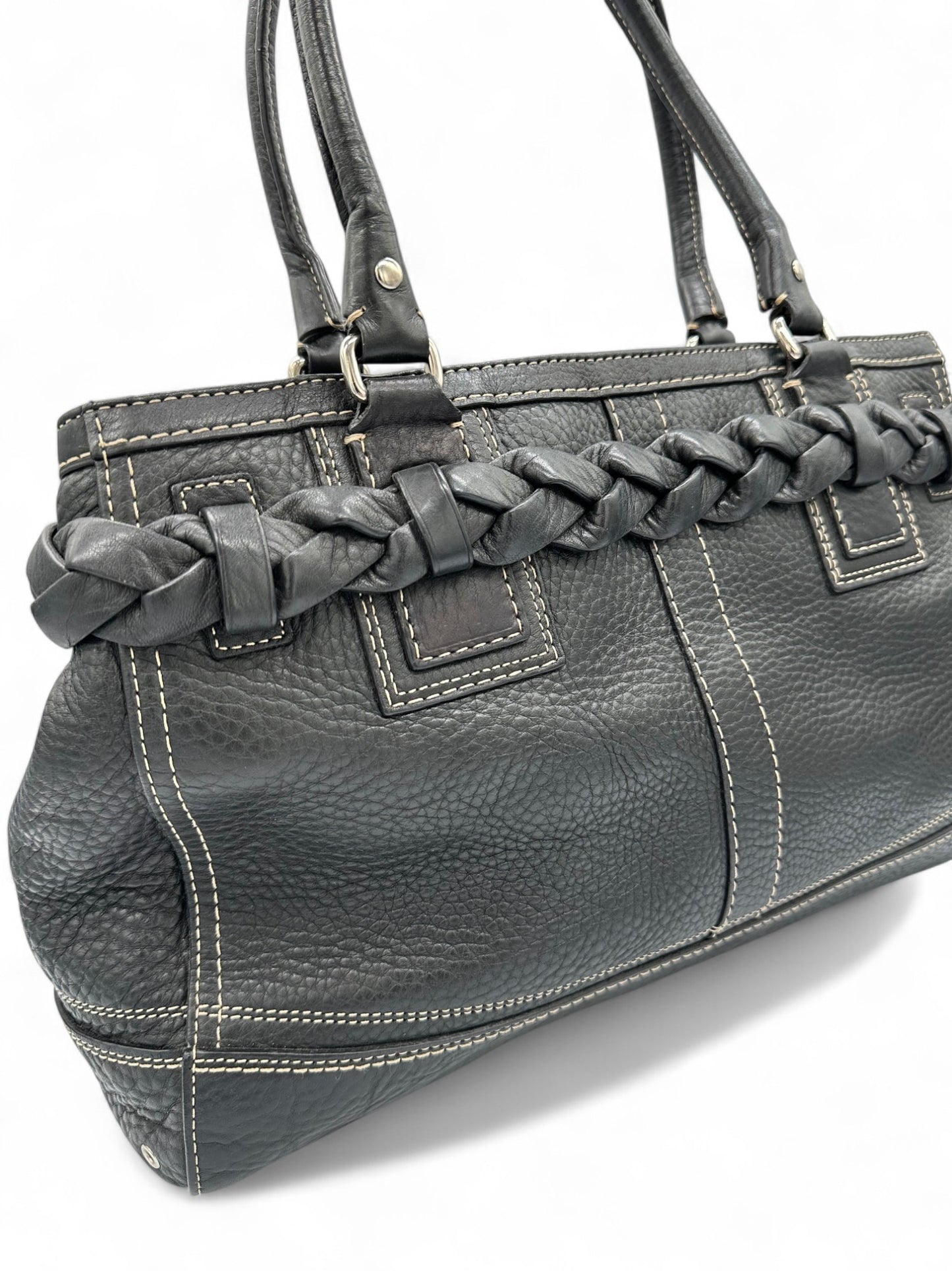 Vintage Coach F13087 Black Grain Leather Hamptons Clip Handbag