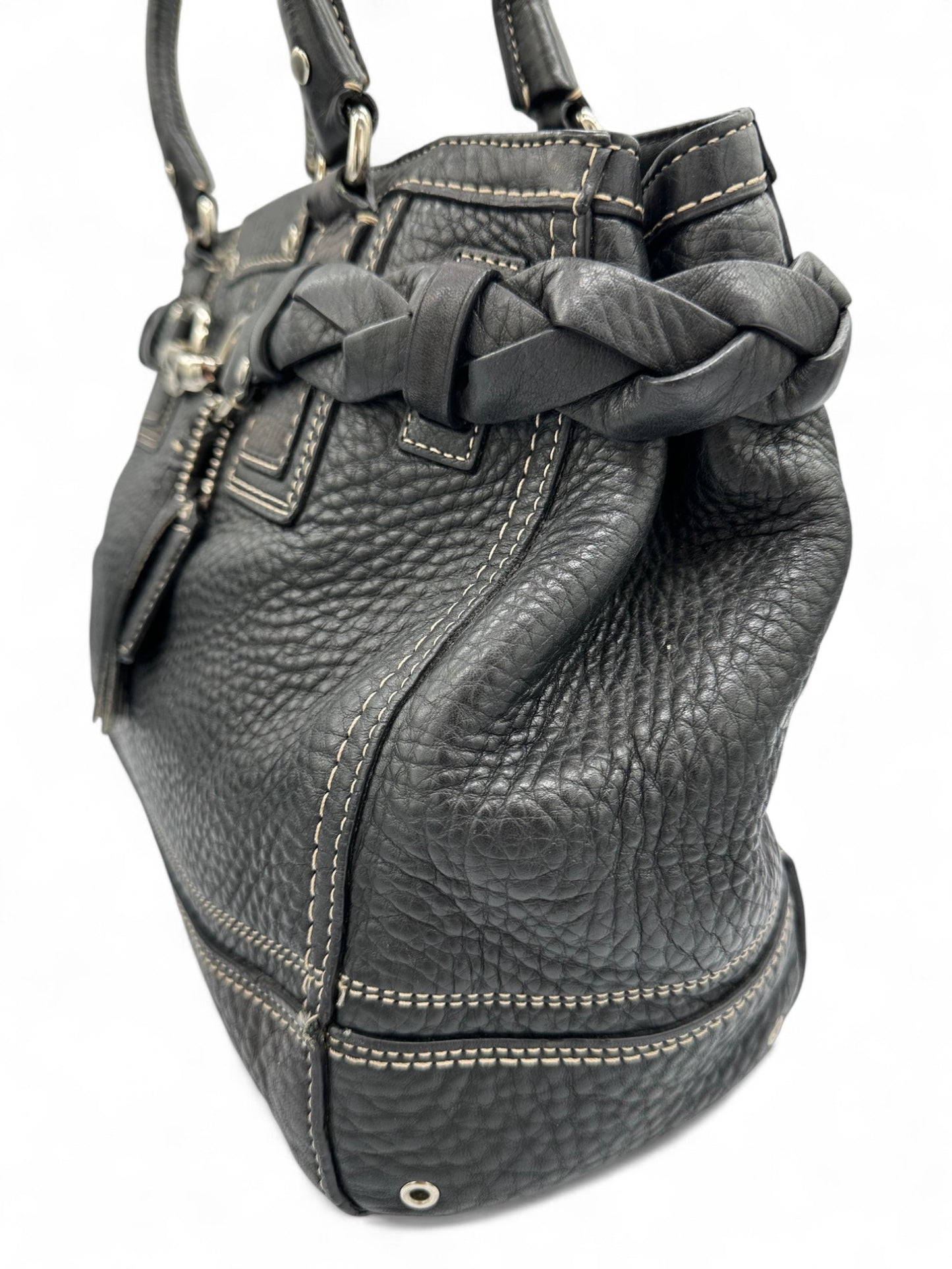 Vintage Coach F13087 Black Grain Leather Hamptons Clip Handbag