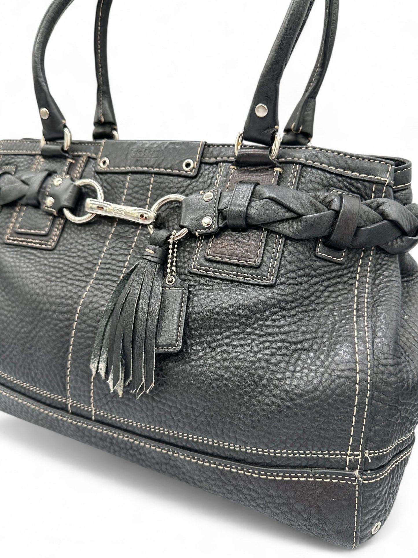 Vintage Coach F13087 Black Grain Leather Hamptons Clip Handbag