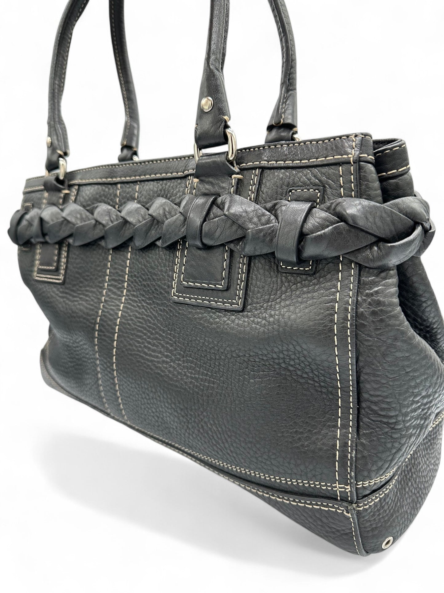 Vintage Coach F13087 Black Grain Leather Hamptons Clip Handbag