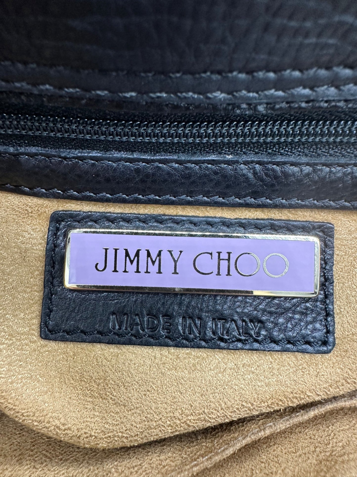 Jimmy Choo Black Pebbled Leather Shoulder Bag with Gold Belted Detail - Thanks it's Vintage