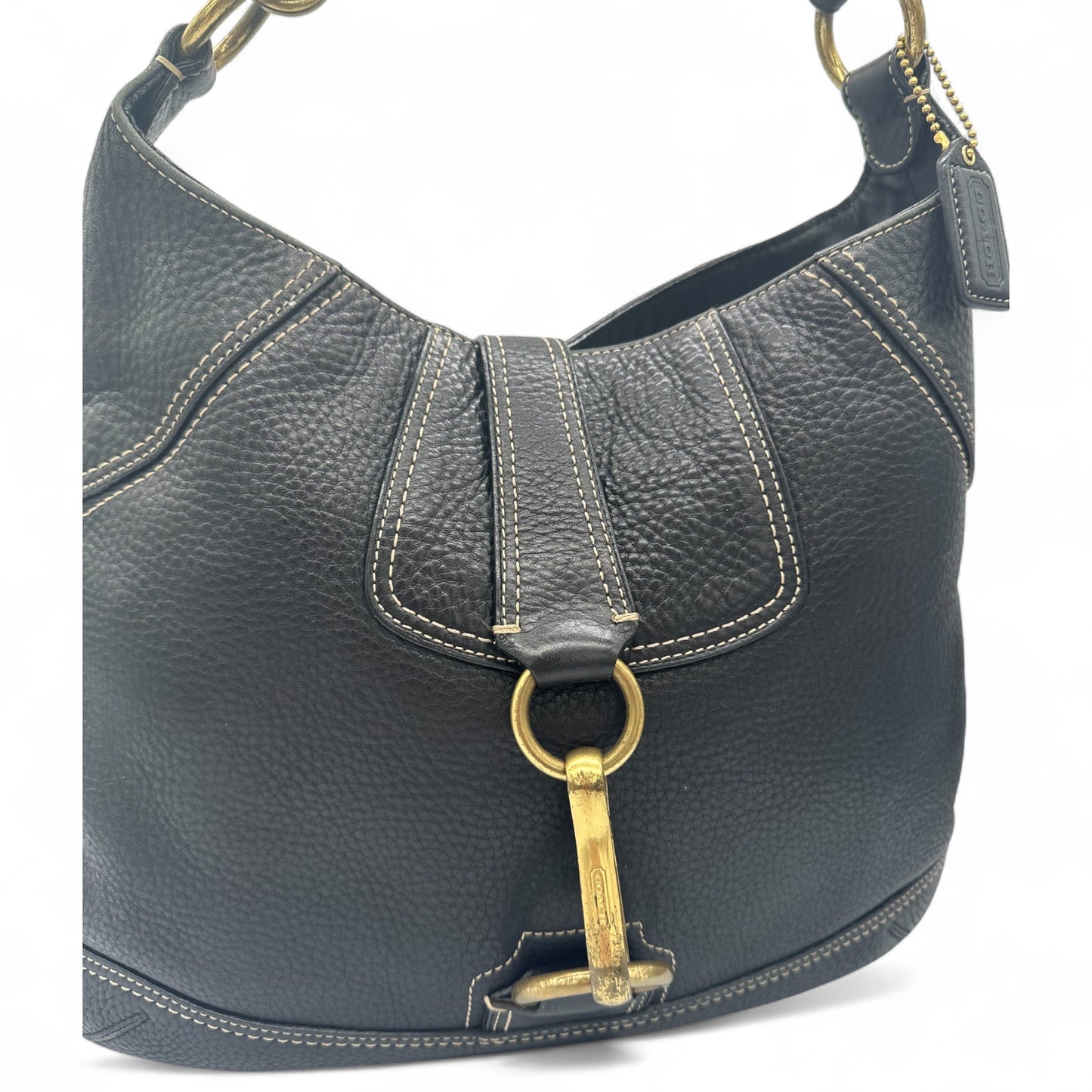 Vintage Coach 10210 Black Leather Hampton Clip Shoulder Bag