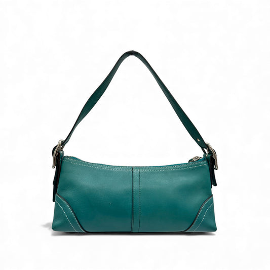 Vintage Coach 8A64 Teal Leather Baguette Shoulder Bag