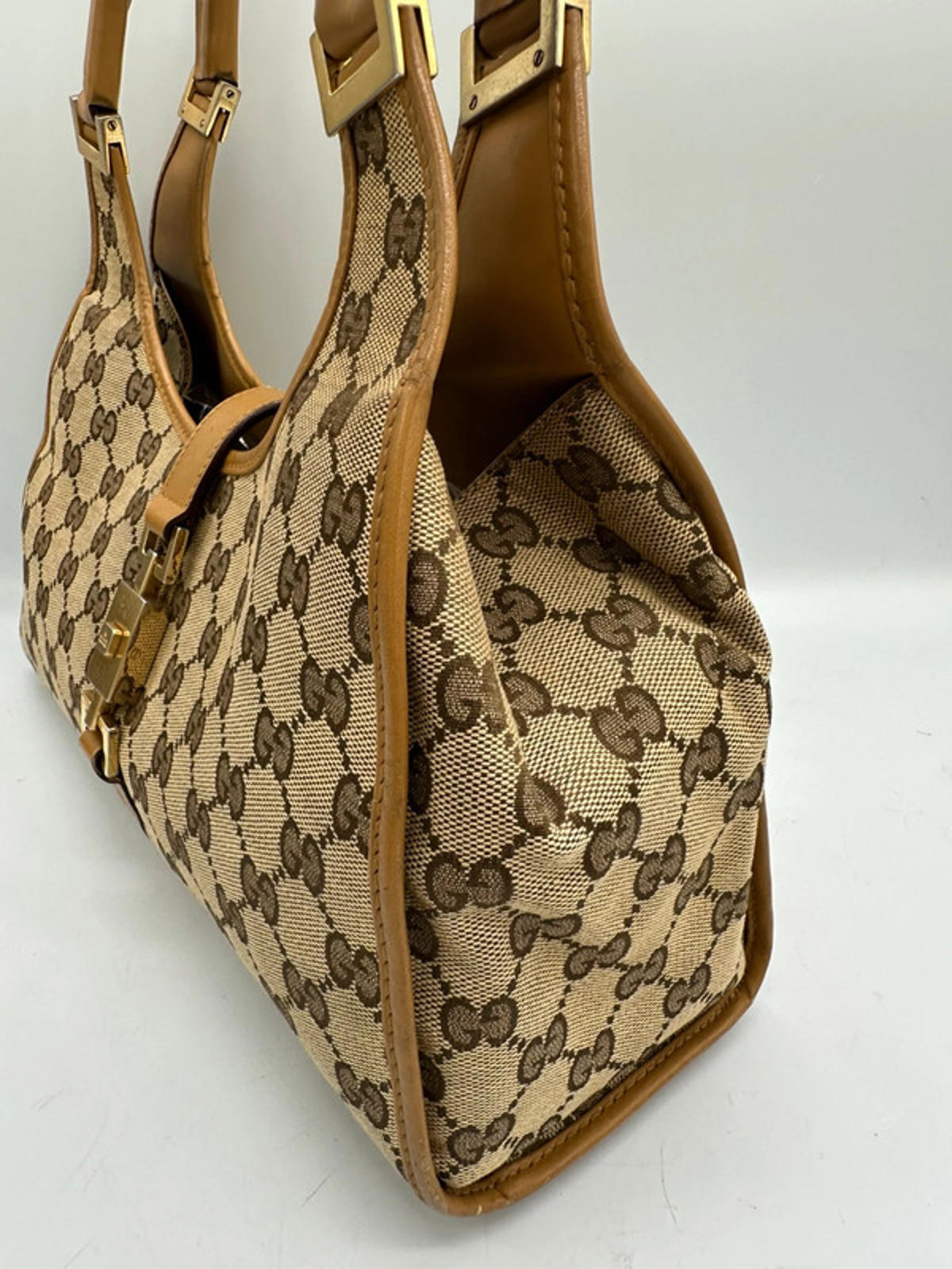 Vintage Gucci Brown GG Monogram Jackie 1961 Bardot Handbag