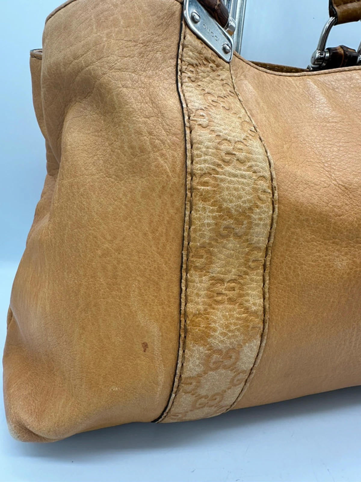 Vintage Gucci GG Signature Bamboo Bar Tote bag Mustard Leather