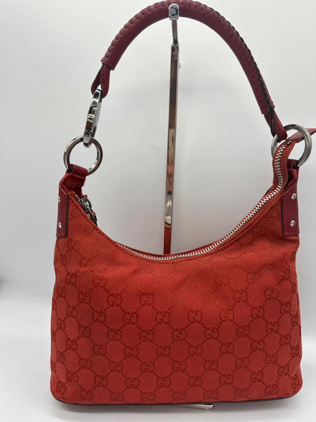 Vintage Gucci Red GG Monogram Mini Jackie Hobo