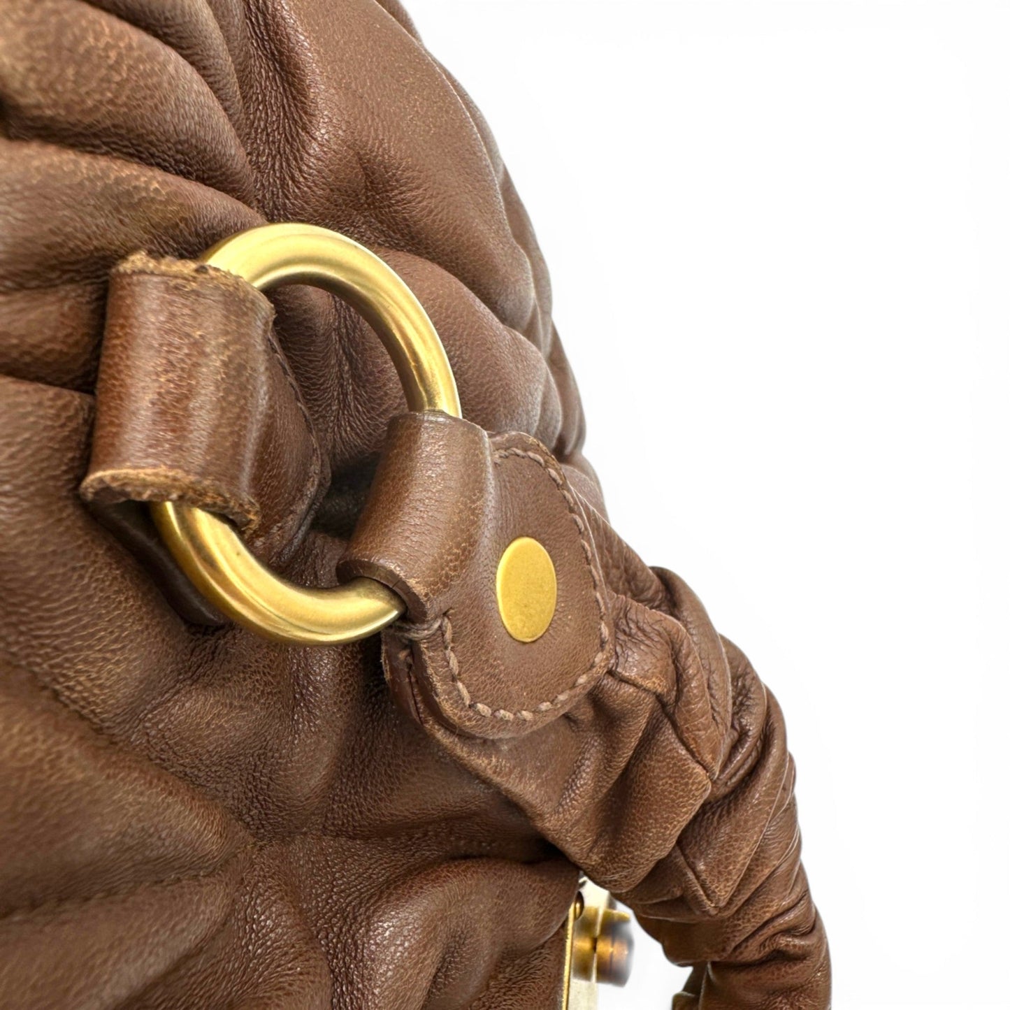 Miu Miu Brown Matelassé Leather Bauletto Aperto Tote - Thanks it's Vintage