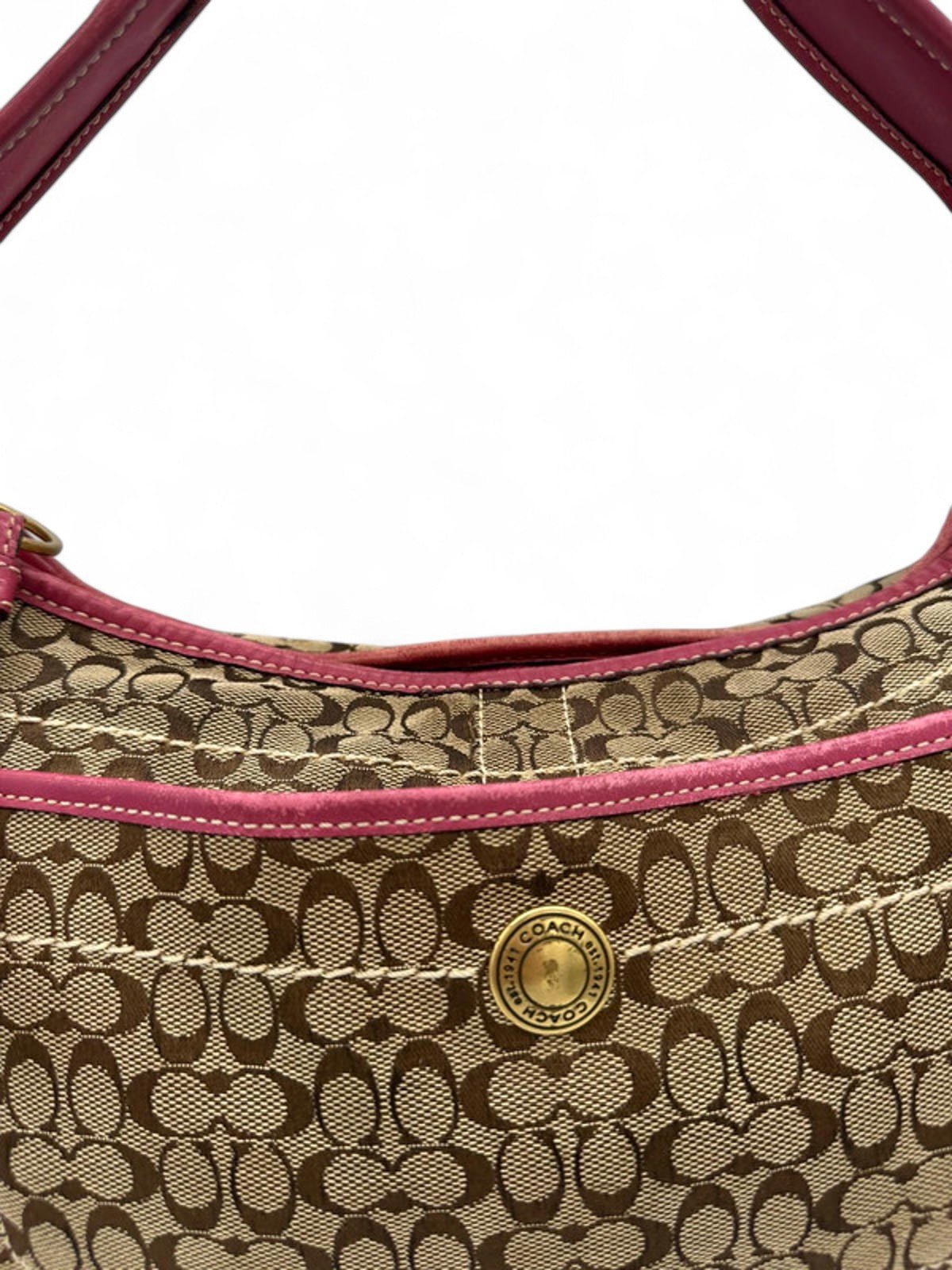 Vintage Coach 10772 Pink Leather Trim Y2K Ergo Shoulder Bag Monogram - Thanks it's Vintage