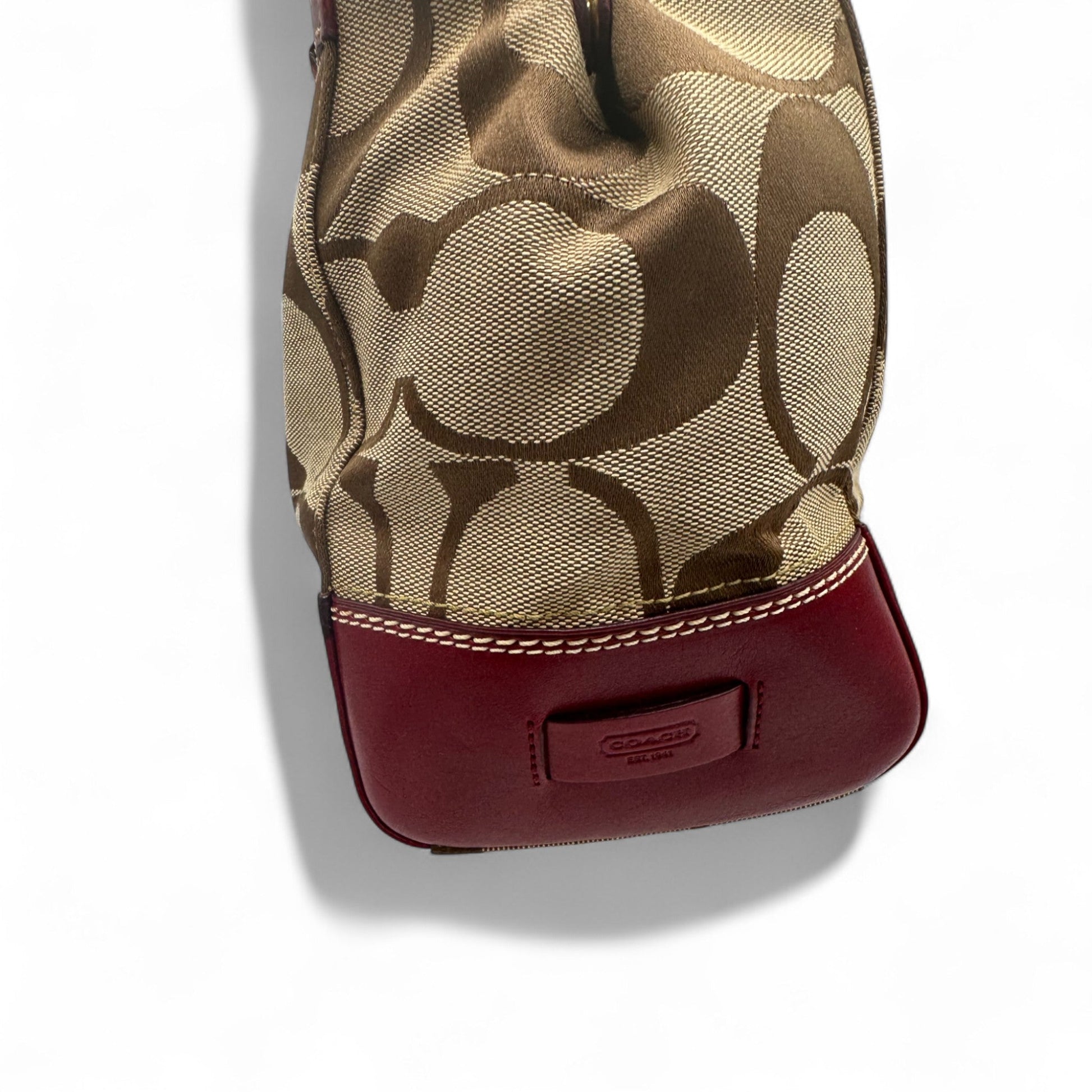 Vintage Coach 11072 Turnlock Red Leather Trim Monogram Handbag - Thanks it's Vintage