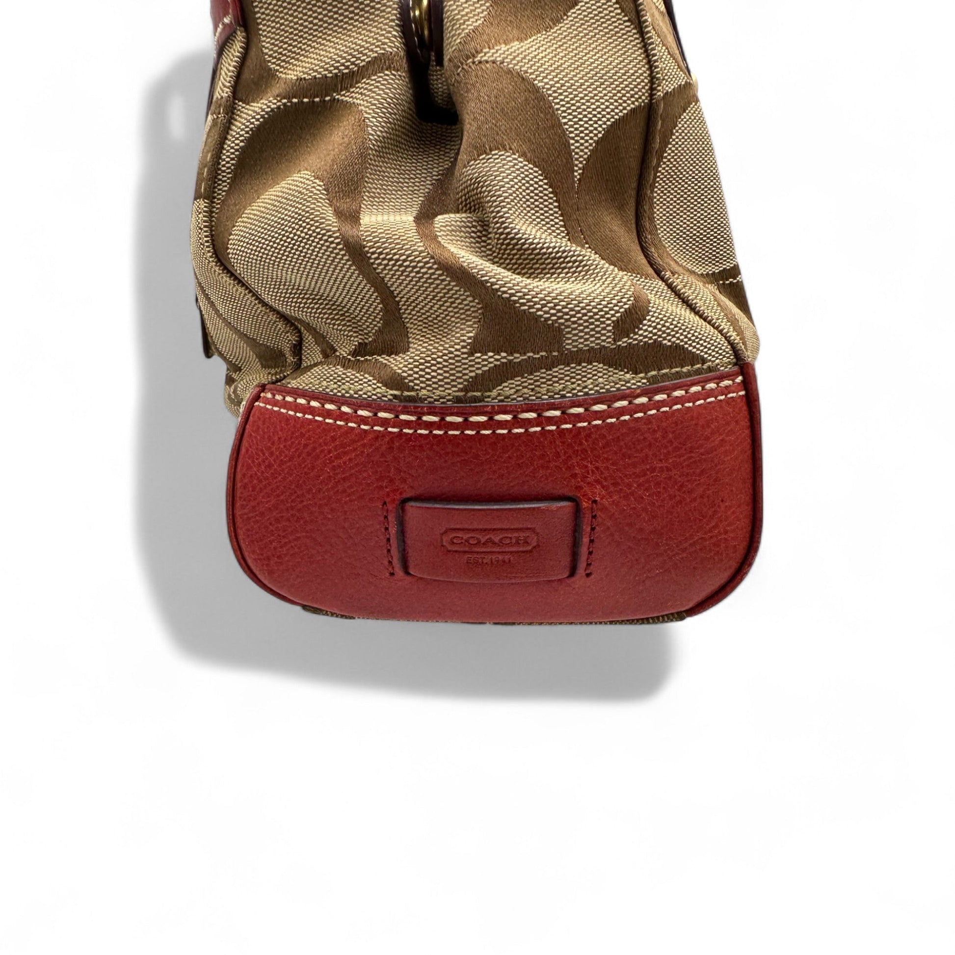 Vintage Coach 11072 Turnlock Red Leather Trim Monogram Handbag - Thanks it's Vintage