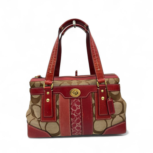 Vintage Coach 11072 Turnlock Red Leather Trim Monogram Handbag - Thanks it's Vintage
