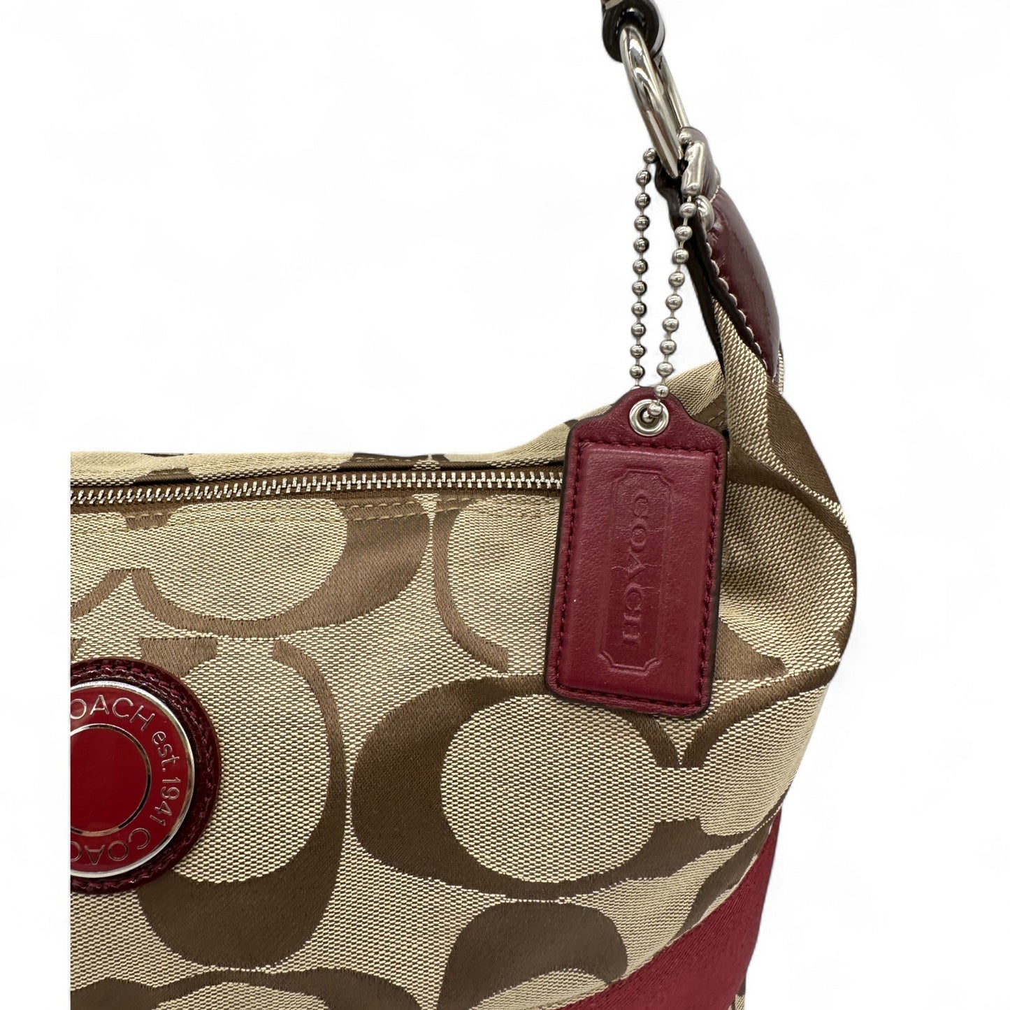 Vintage Coach 23769E Shoulder Bag in Signature Monogram with Cherry Red Trim - Thanks it's Vintage