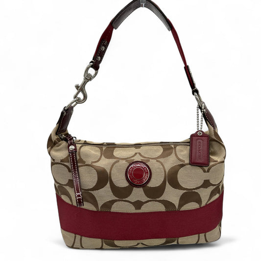 Vintage Coach 23769E Shoulder Bag in Signature Monogram with Cherry Red Trim - Thanks it's Vintage