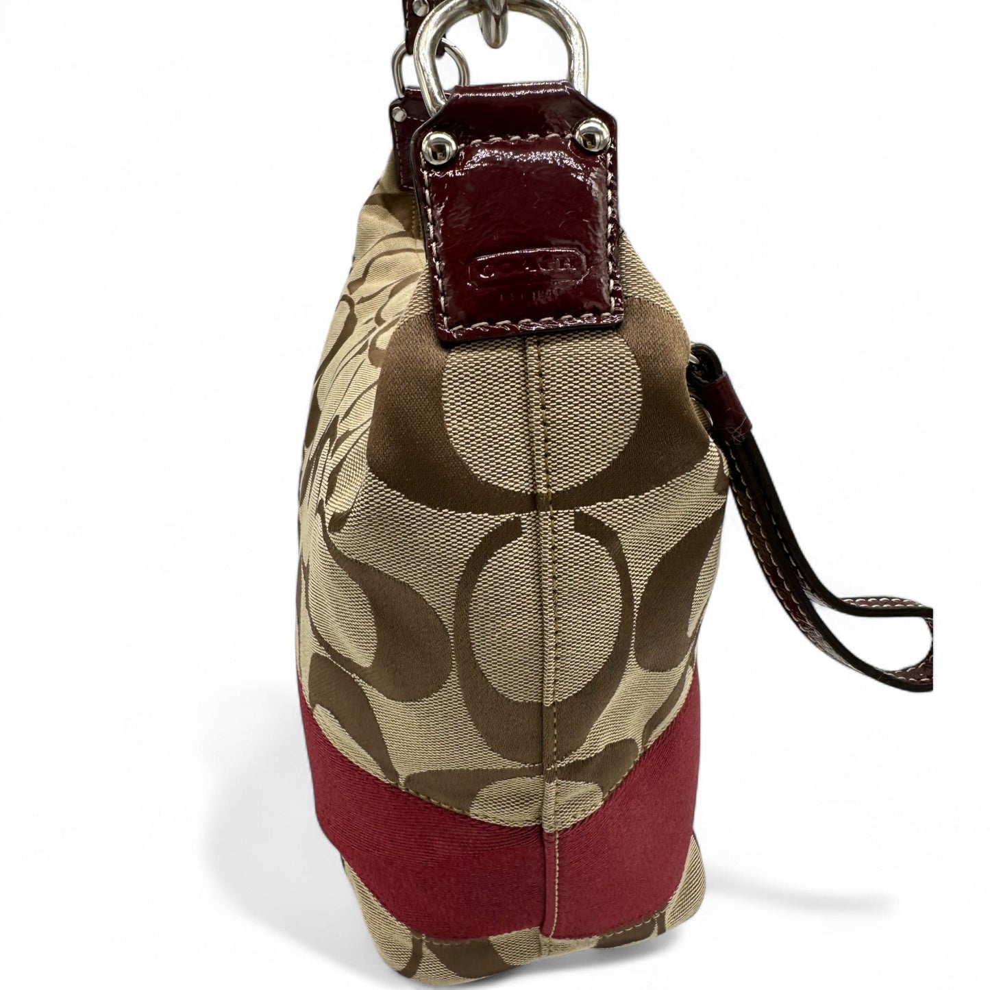 Vintage Coach 23769E Shoulder Bag in Signature Monogram with Cherry Red Trim - Thanks it's Vintage