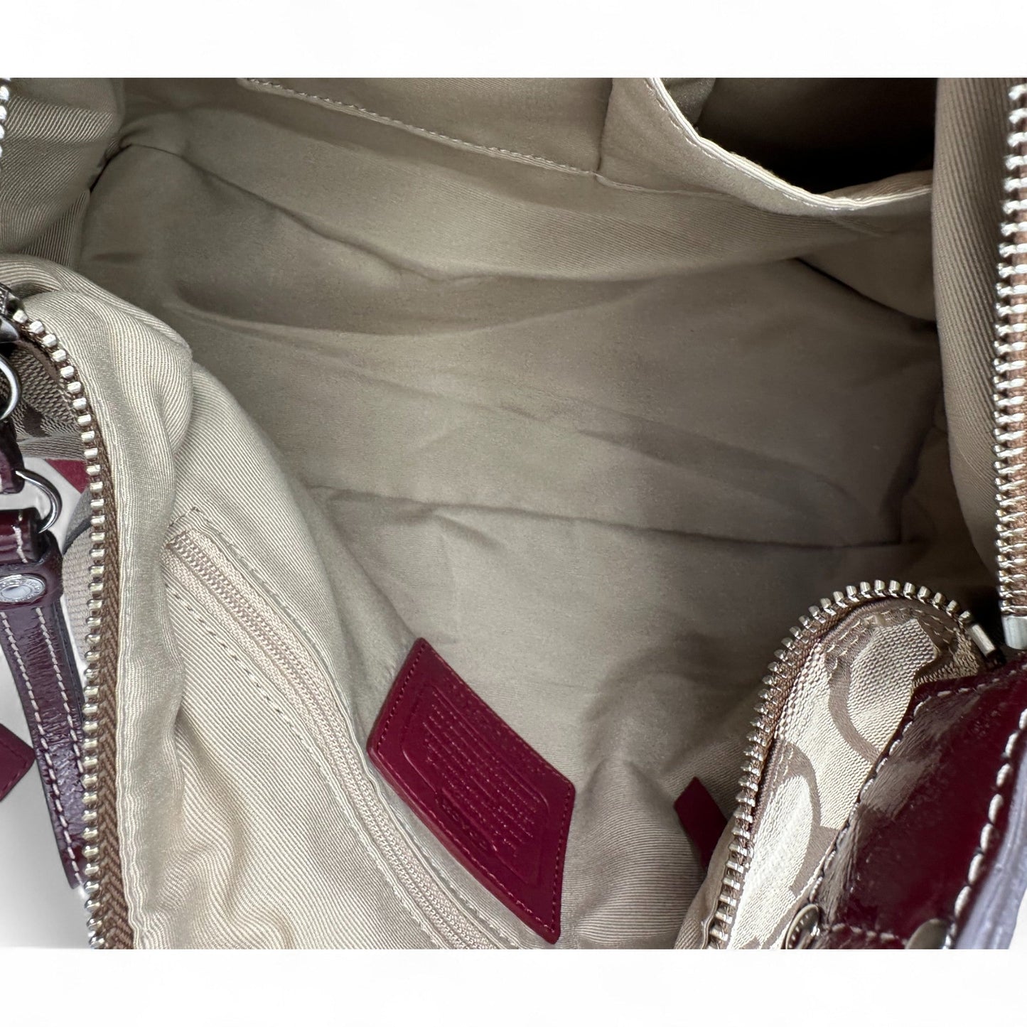 Vintage Coach 23769E Shoulder Bag in Signature Monogram with Cherry Red Trim - Thanks it's Vintage