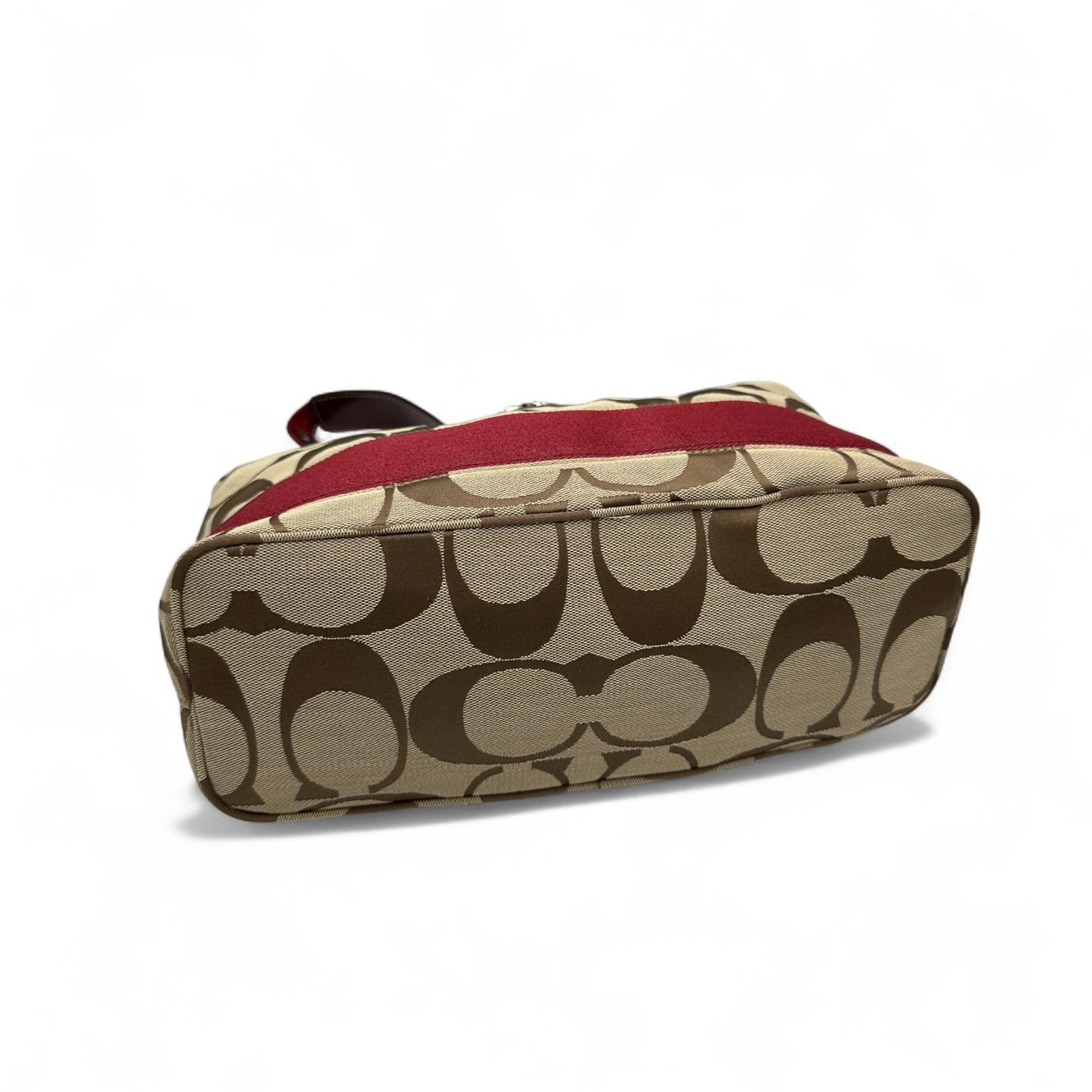 Vintage Coach 23769E Shoulder Bag in Signature Monogram with Cherry Red Trim - Thanks it's Vintage