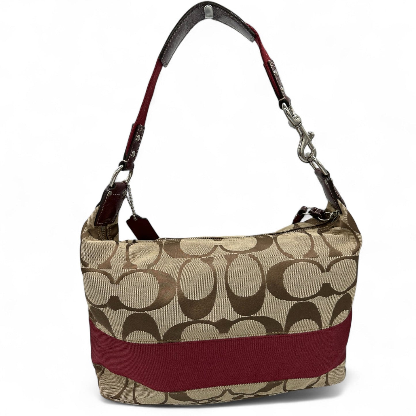 Vintage Coach 23769E Shoulder Bag in Signature Monogram with Cherry Red Trim - Thanks it's Vintage