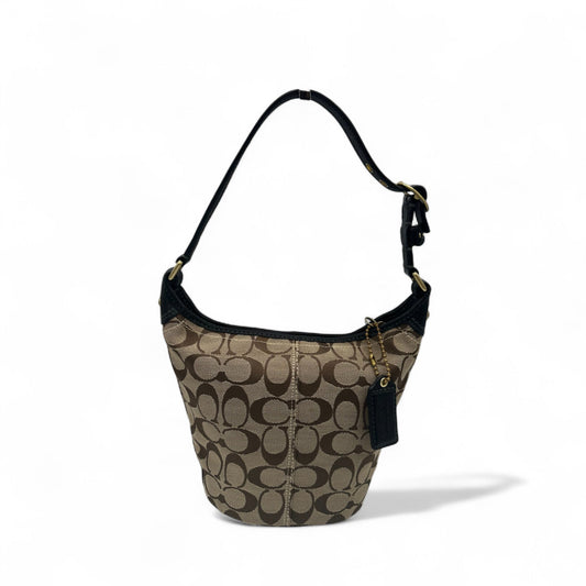 Vintage Coach 40896 Signature Monogram Bucket Shoulder Bag with Black Leather Trim - Thanks it's Vintage