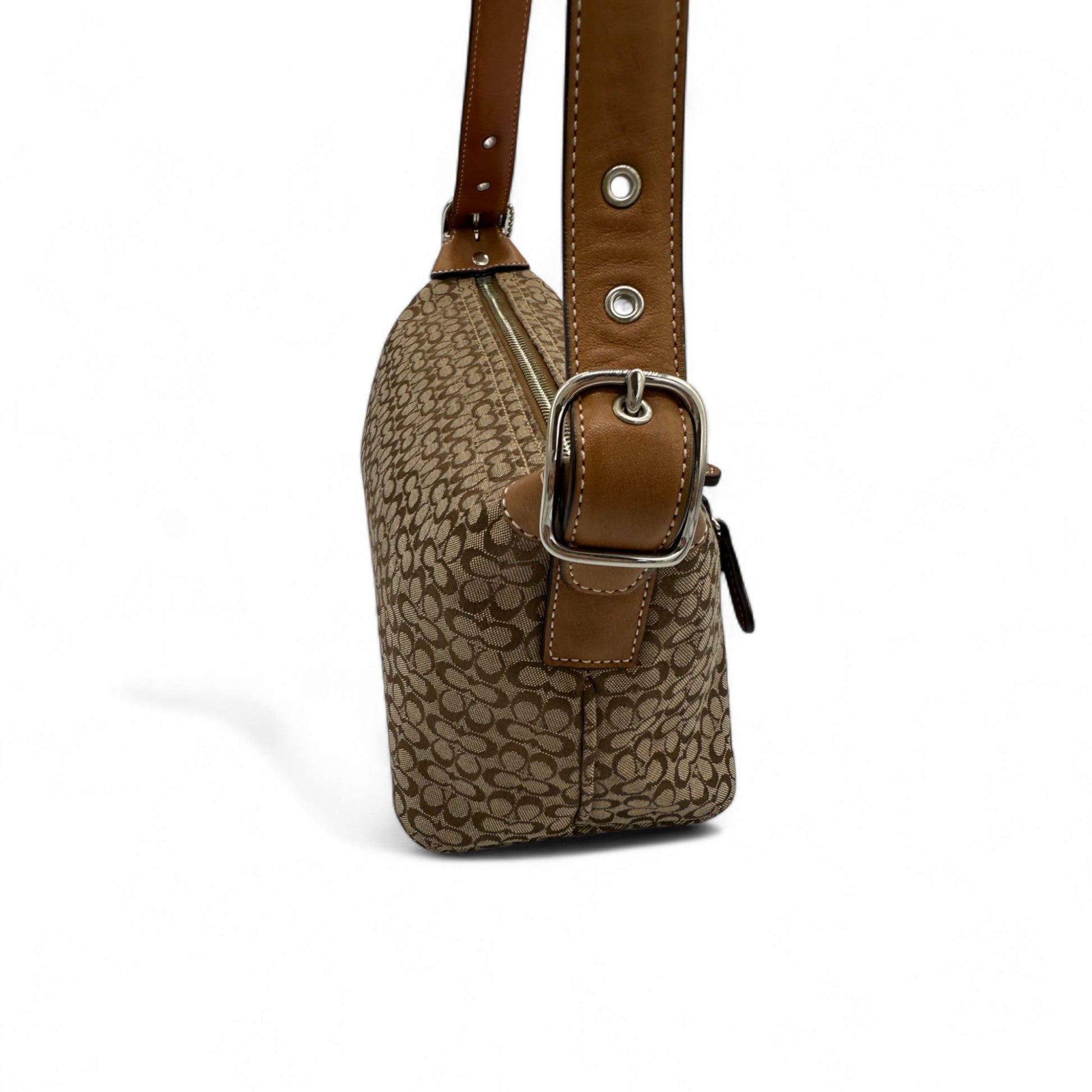 Vintage Coach 6332 Brown Mini Monogram Shoulder Bag with Tan Leather Trim Y2K - Thanks it's Vintage