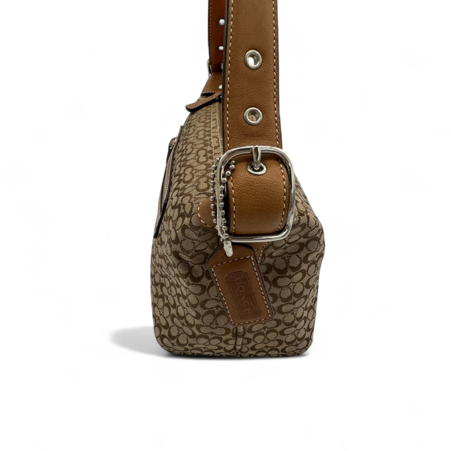 Vintage Coach 6332 Brown Mini Monogram Shoulder Bag with Tan Leather Trim Y2K - Thanks it's Vintage