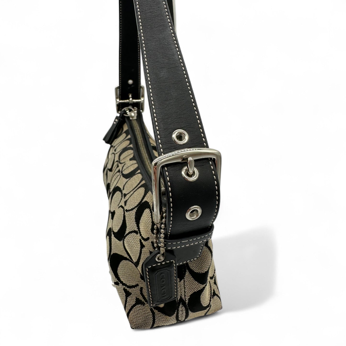 Vintage Coach 6371 East West Baguette Shoulder Bag Black and Grey Monogram Y2K - Thanks it's Vintage