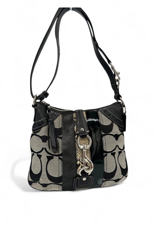 Vintage Coach Black and Grey Hamptons Clip Y2K Shoulder with Python Accent - Thanks it's Vintage