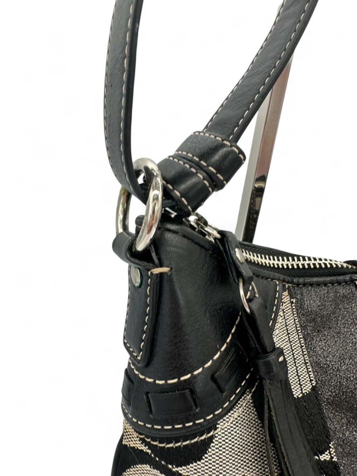 Vintage Coach Black and Grey Hamptons Clip Y2K Shoulder with Python Accent - Thanks it's Vintage