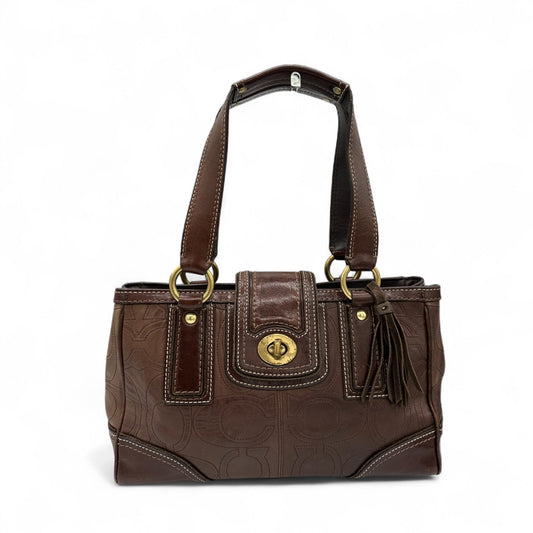 Vintage Coach Embossed Brown Leather Turnlock Handbag - Thanks it's Vintage