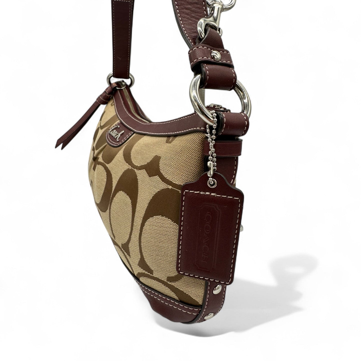 Vintage Coach F19781 Burgundy Leather Trim Shoulder Bag in Signature Monogram - Thanks it's Vintage