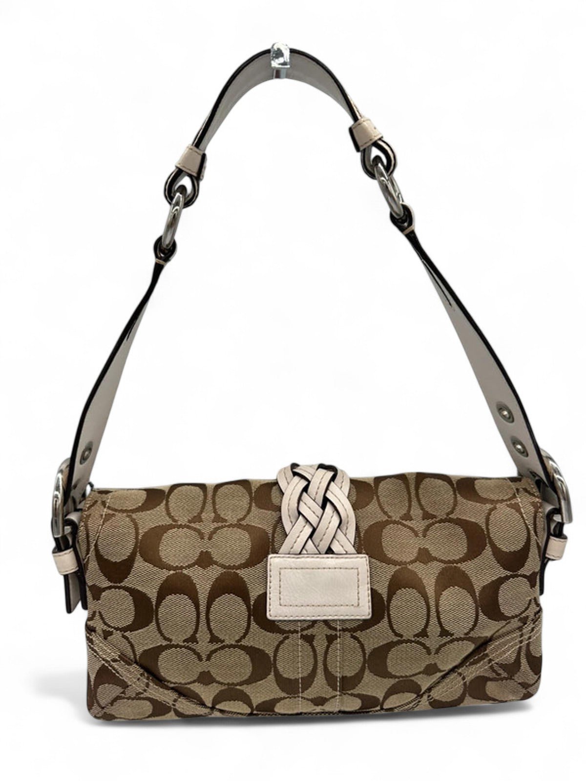 Vintage Coach Soho Buckle Shoulder Bag Cream Leather Trim with Braided Detail - Thanks it's Vintage