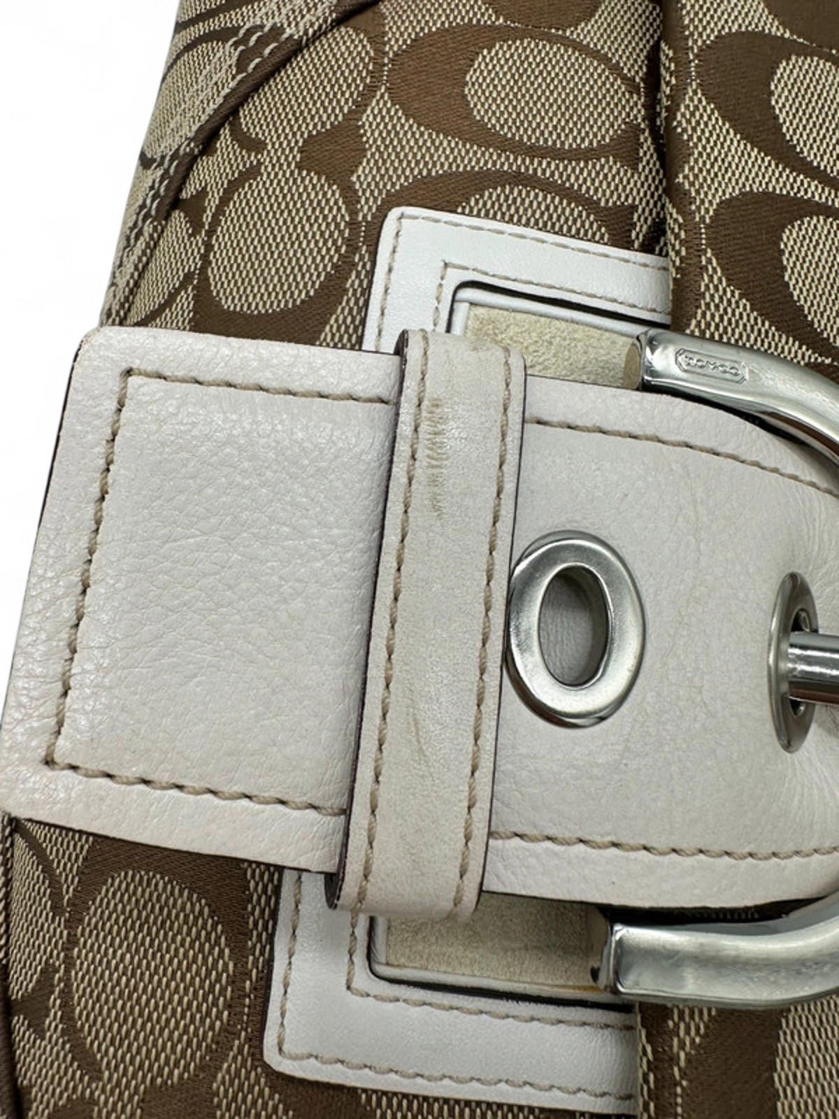 Vintage Coach Soho Buckle Shoulder Bag Cream Leather Trim with Braided Detail - Thanks it's Vintage