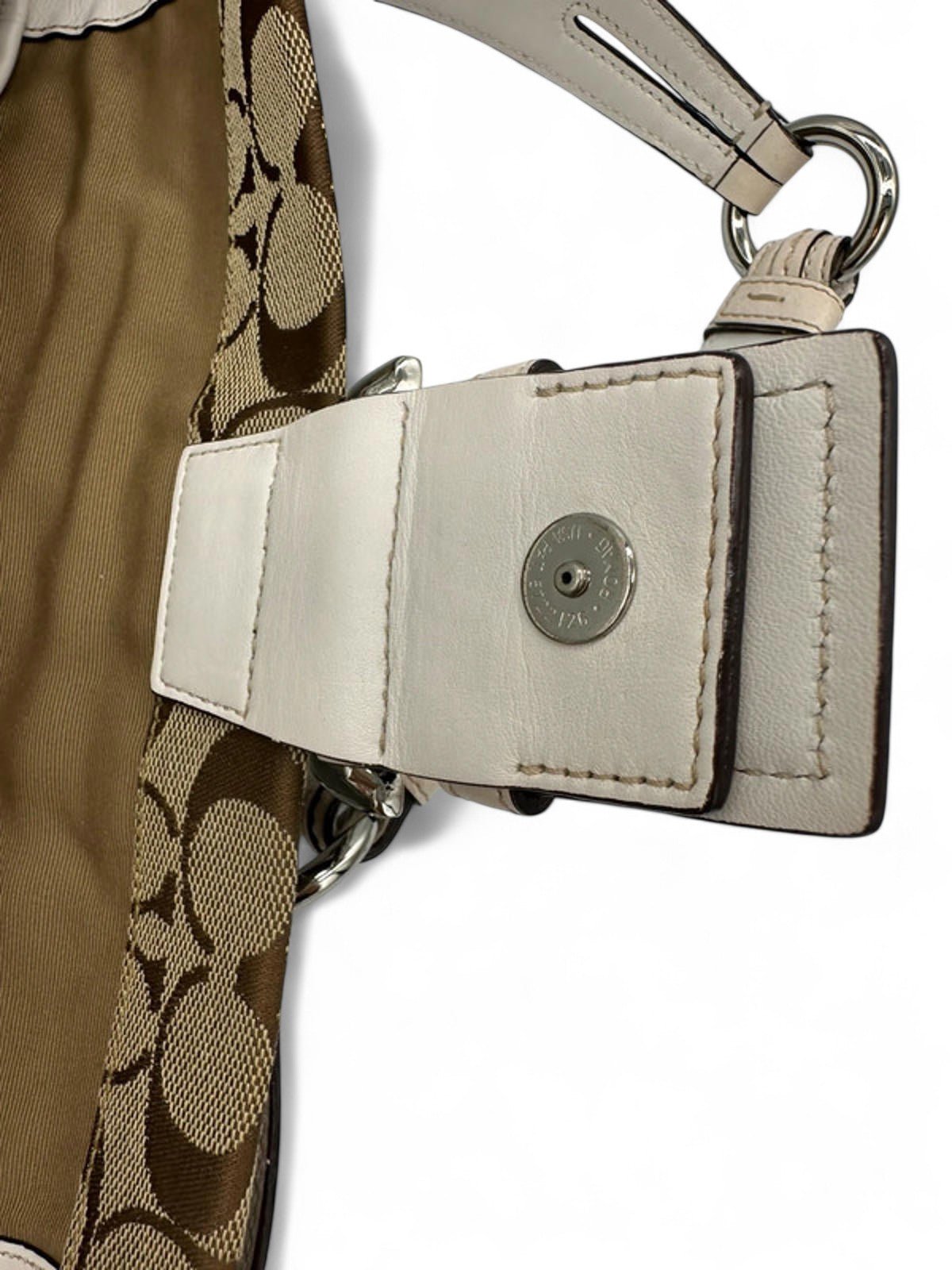 Vintage Coach Soho Buckle Shoulder Bag Cream Leather Trim with Braided Detail - Thanks it's Vintage