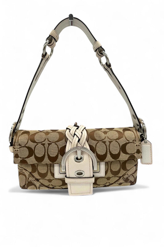 Vintage Coach Soho Buckle Shoulder Bag Cream Leather Trim with Braided Detail - Thanks it's Vintage