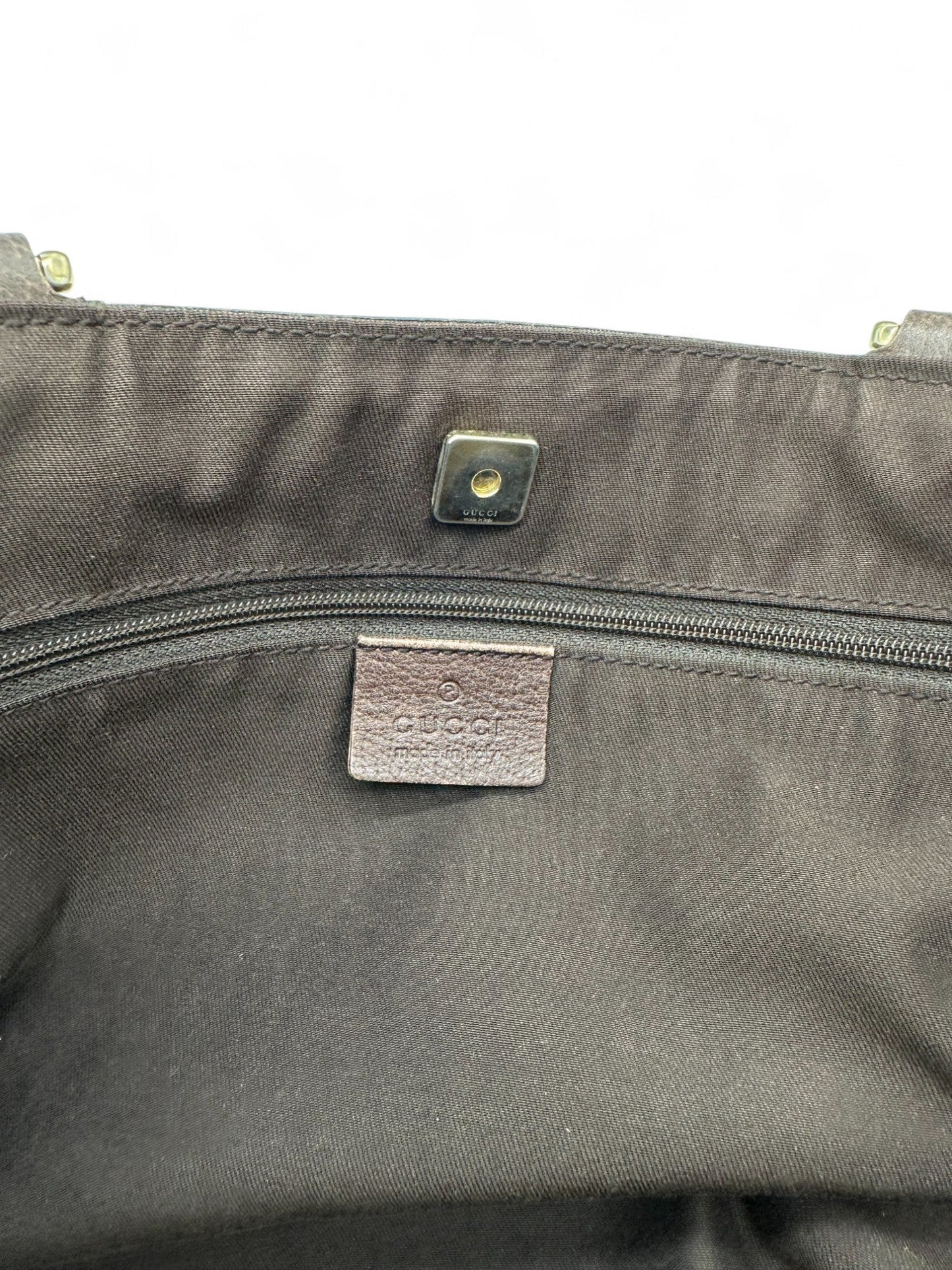 Vintage Gucci Abbey Pocket Tote Shoulder Bag in GG Monogram with Brown Leather Trim - Thanks it's Vintage