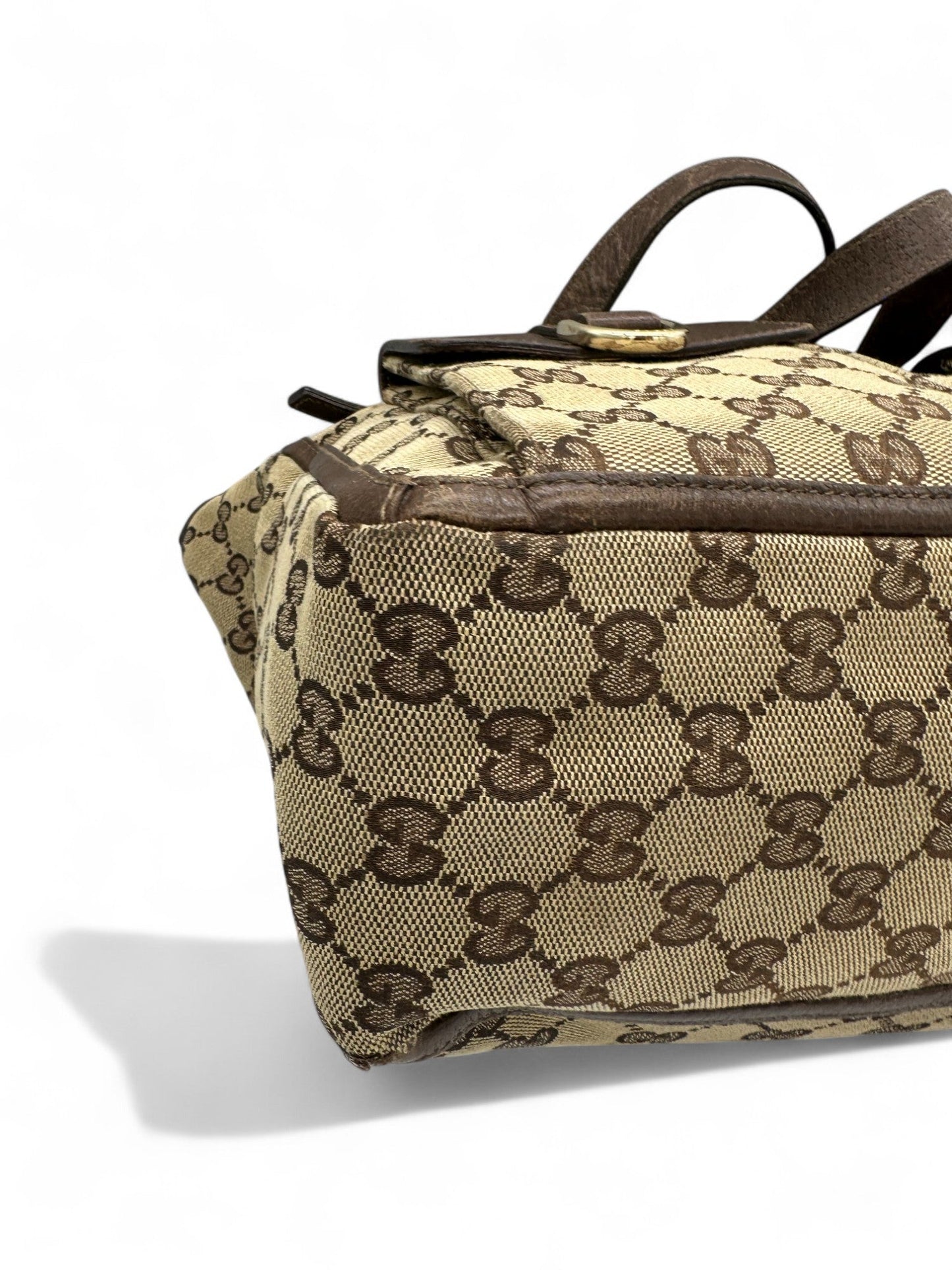 Vintage Gucci Abbey Pocket Tote Shoulder Bag in GG Monogram with Brown Leather Trim - Thanks it's Vintage