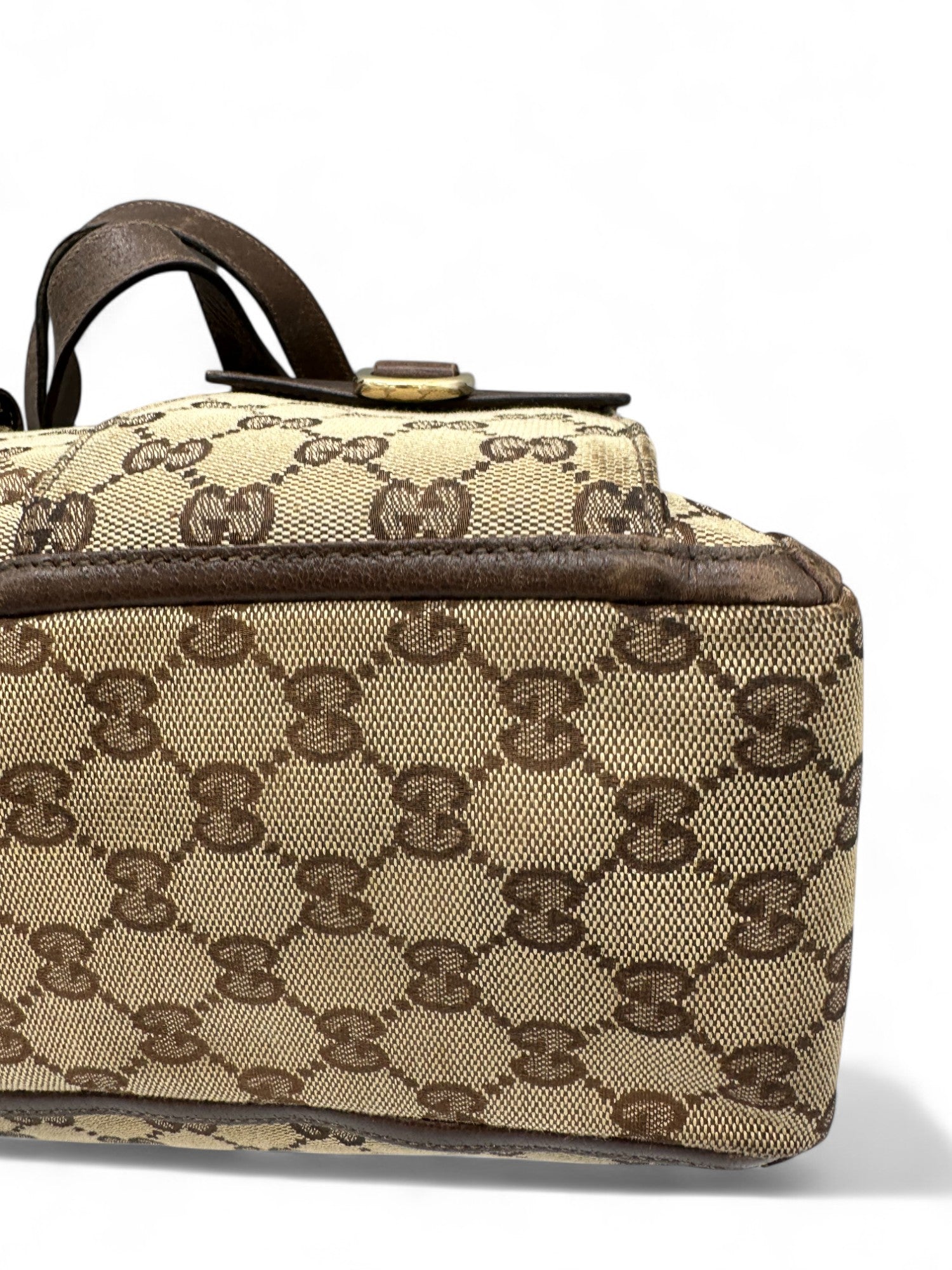 Vintage Gucci Abbey Pocket Tote Shoulder Bag in GG Monogram with Brown Leather Trim - Thanks it's Vintage